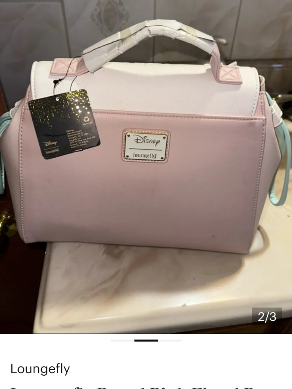 Loungefly Pastel Pink Satchel with Pale Blue Velvet Bow